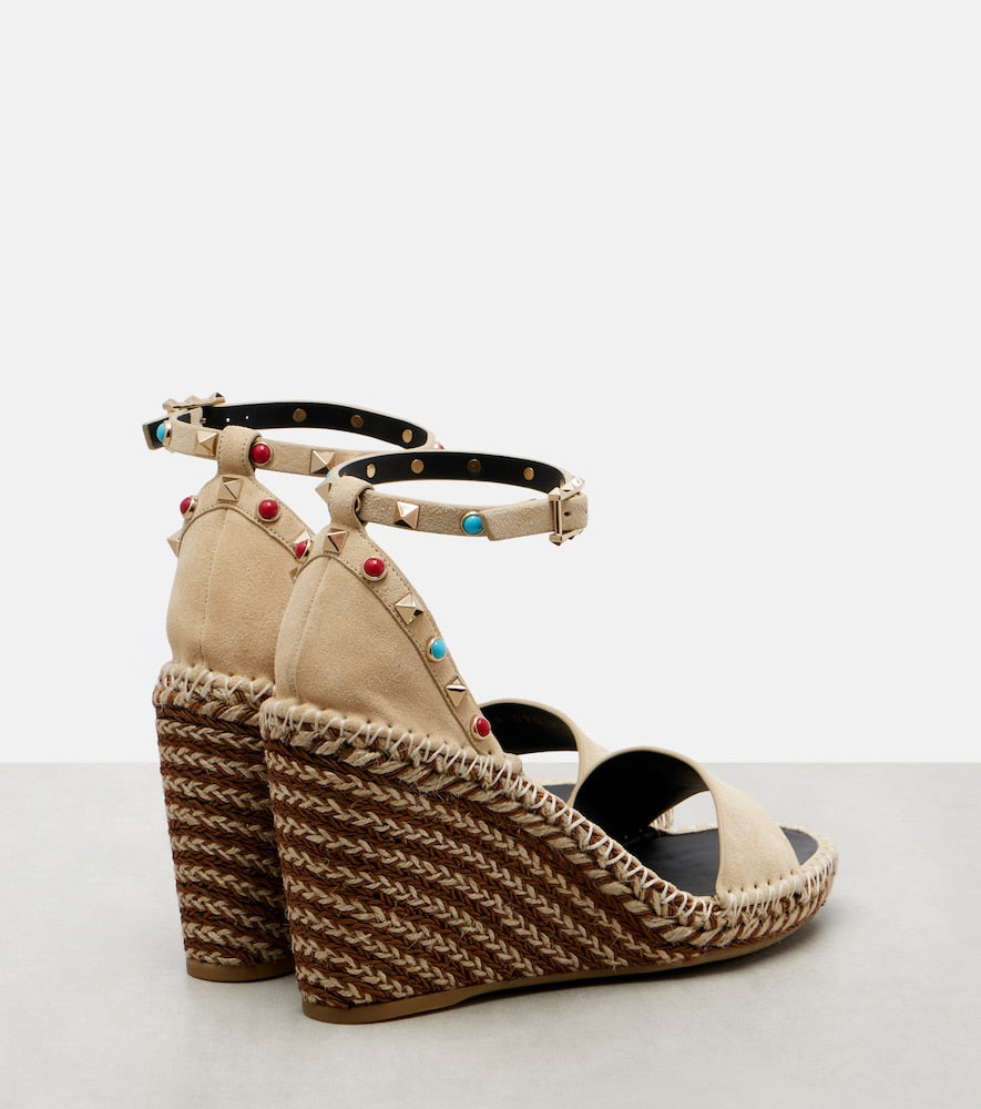 Valentino Garavani Rockstud 105 suede espadrille wedges