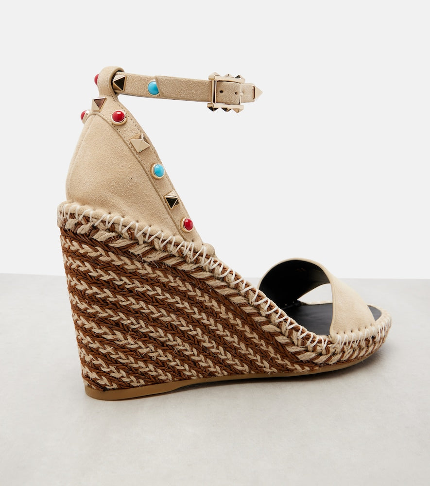 Valentino Garavani Rockstud 105 suede espadrille wedges