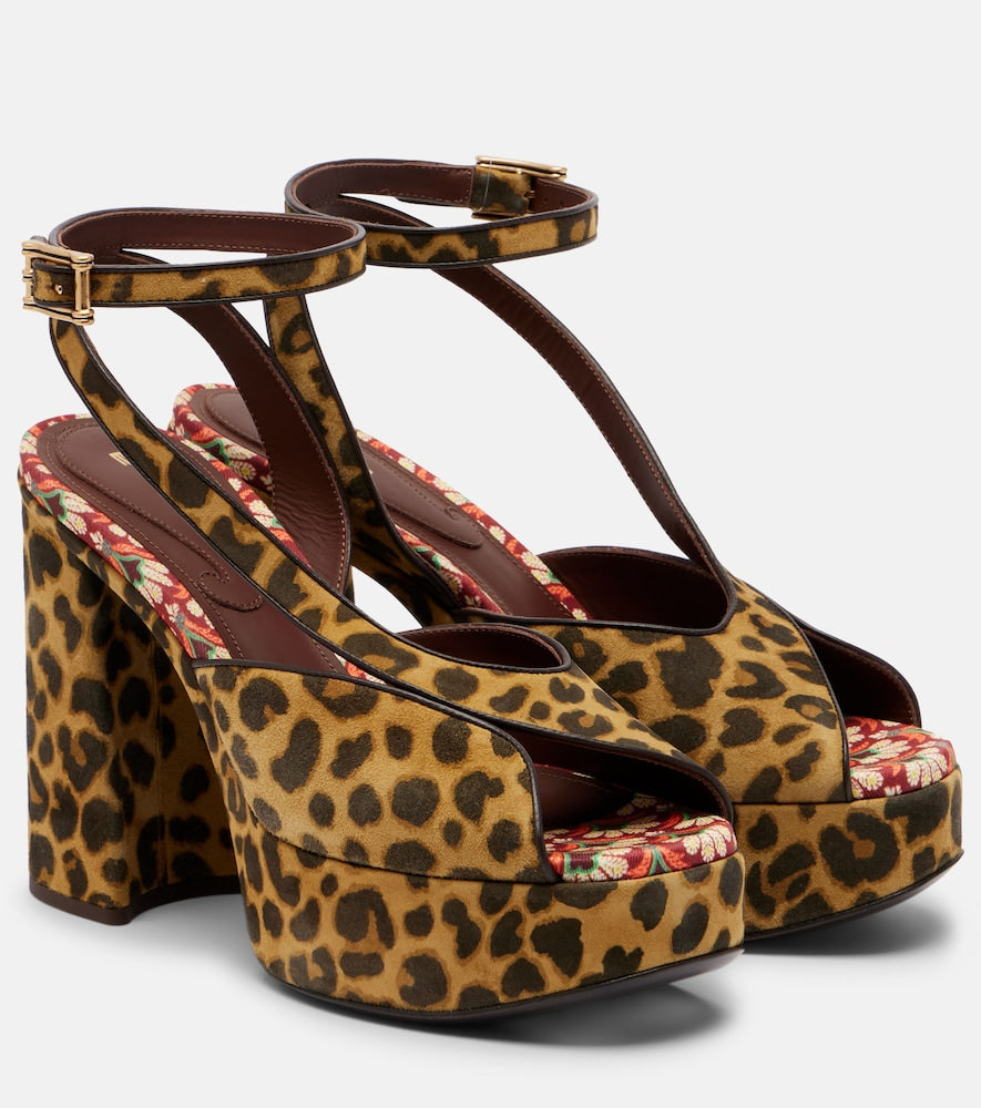 Etro 120 leopard-print canvas platform sandals