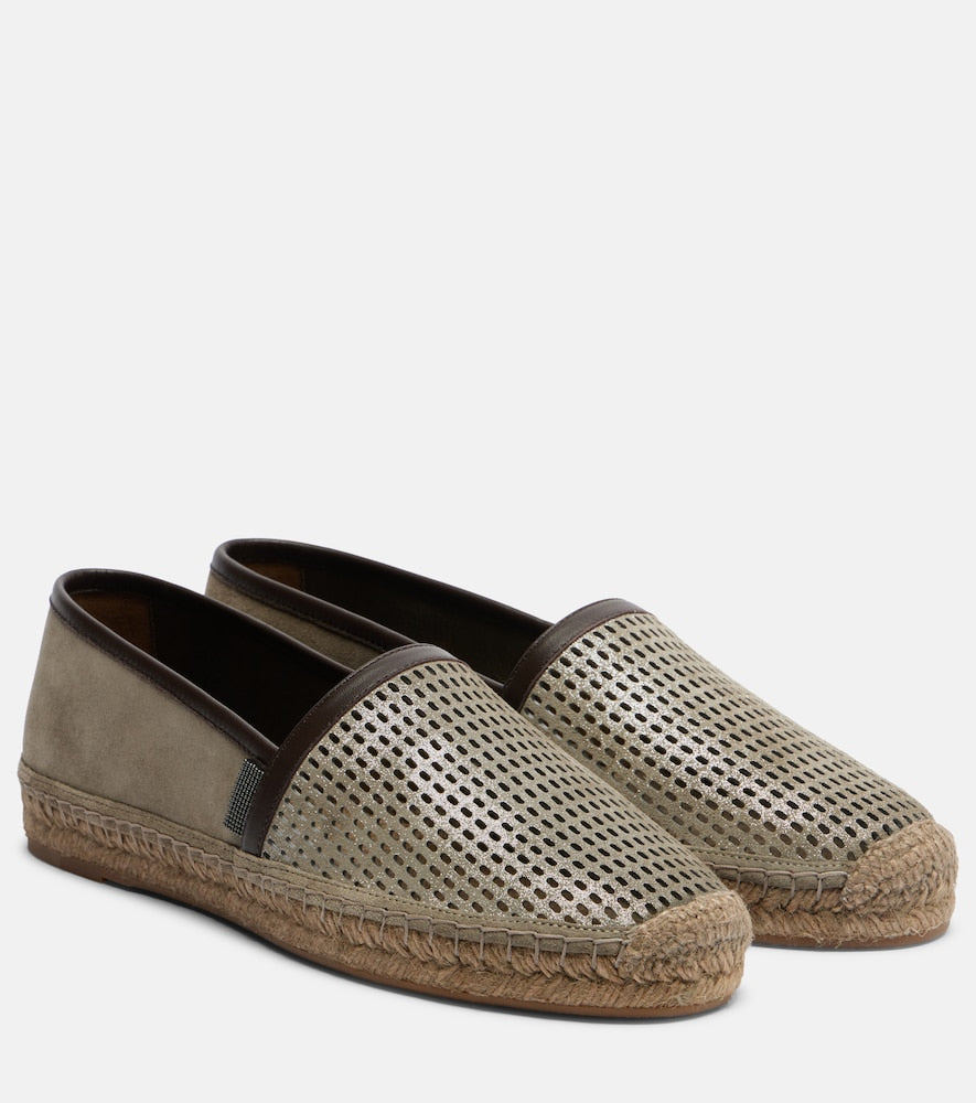 Brunello Cucinelli Perforated leather and suede espadrilles