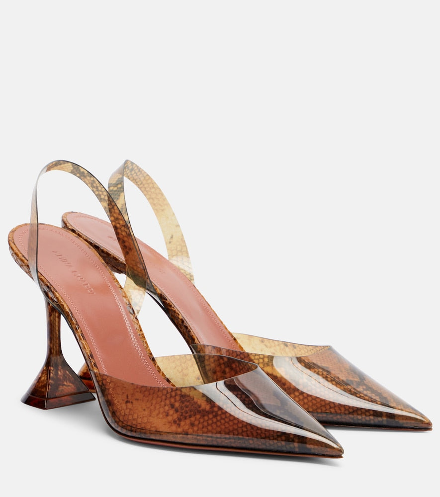 Amina Muaddi Holli snake-print PVC slingback pumps