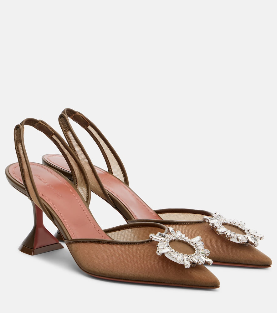 Amina Muaddi Begum embellished mesh slingback pumps