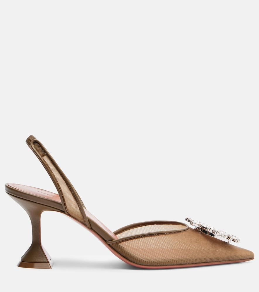 Amina Muaddi Begum embellished mesh slingback pumps