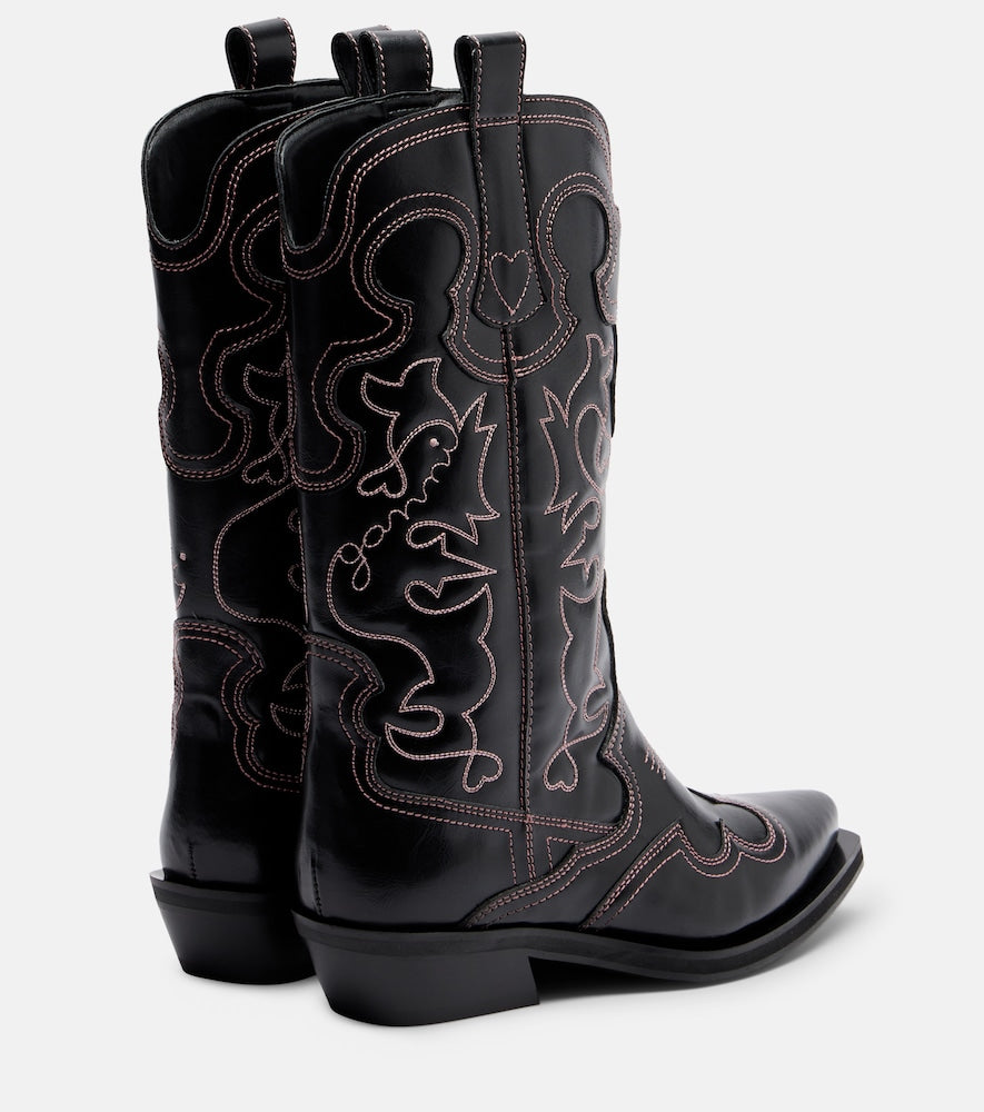 Ganni Mid Shaft embroidered cowboy boots