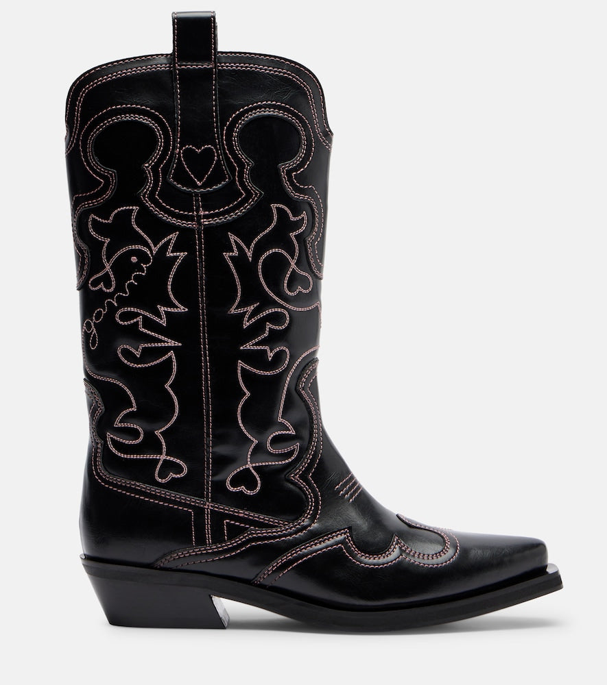 Ganni Mid Shaft embroidered cowboy boots