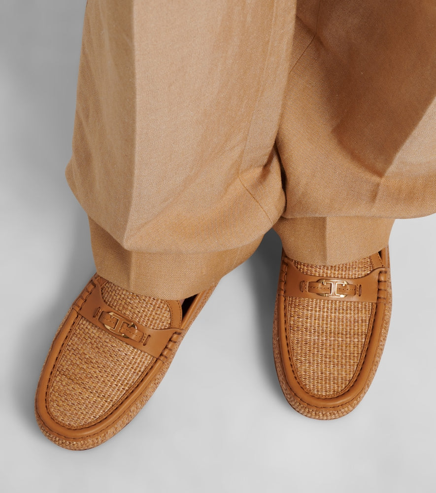 Tod's Gommino leather-trimmed raffia loafers
