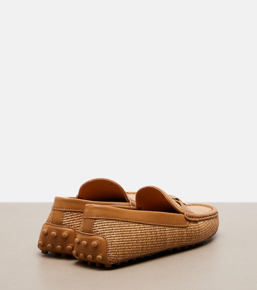 Tod's Gommino leather-trimmed raffia loafers