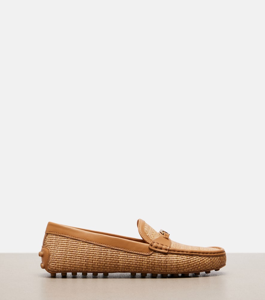 Tod's Gommino leather-trimmed raffia loafers