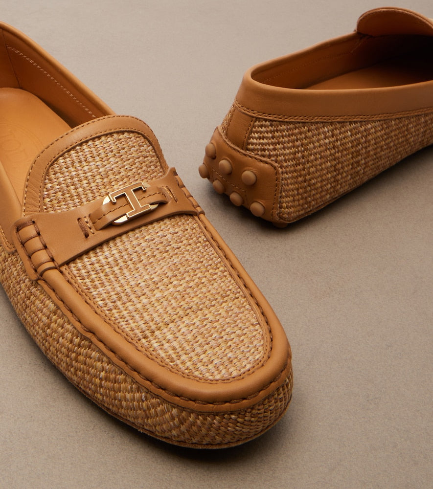 Tod's Gommino leather-trimmed raffia loafers