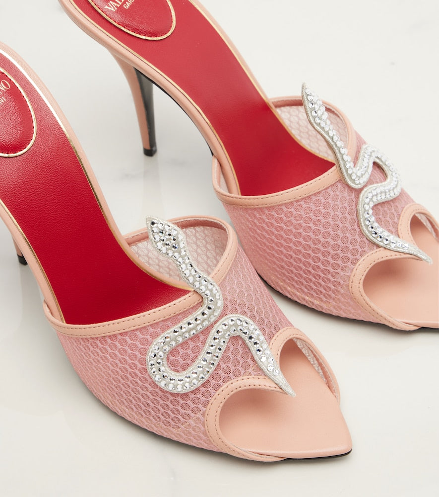 Valentino Garavani Coeur Vipa¨re embellished mesh mules