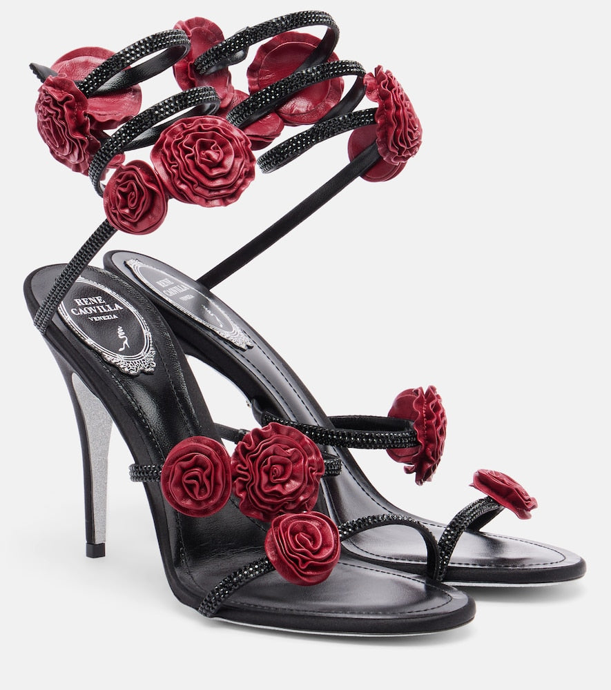 Rene Caovilla Cleo floral-applique satin sandals