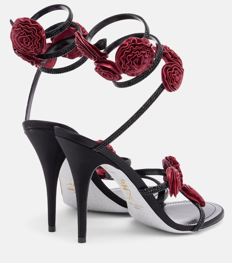 Rene Caovilla Cleo floral-applique satin sandals