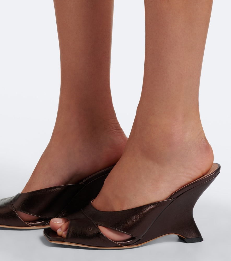 Malone Souliers Lourdes metallic leather wedge mules