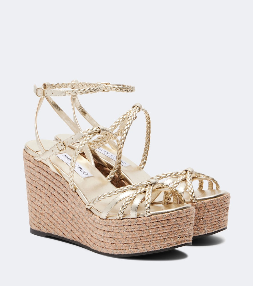 Jimmy Choo Nyra braided leather espadrille wedges