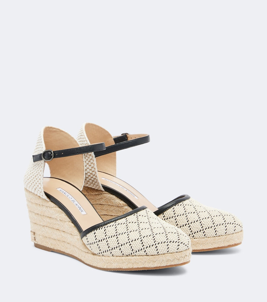Manolo Blahnik Espadrahi raffia-effect espadrille wedges in Beige - High Espadrilles