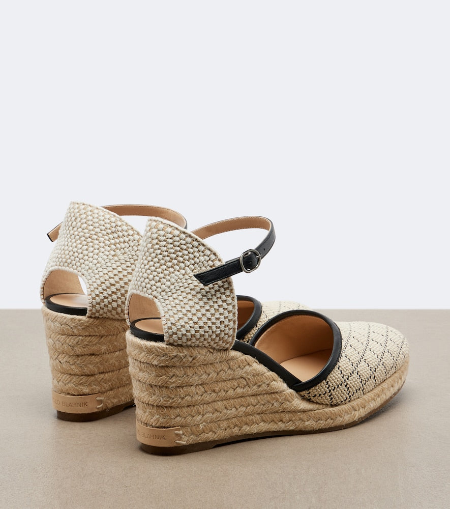 Manolo Blahnik Espadrahi raffia-effect espadrille wedges in Beige - High Espadrilles