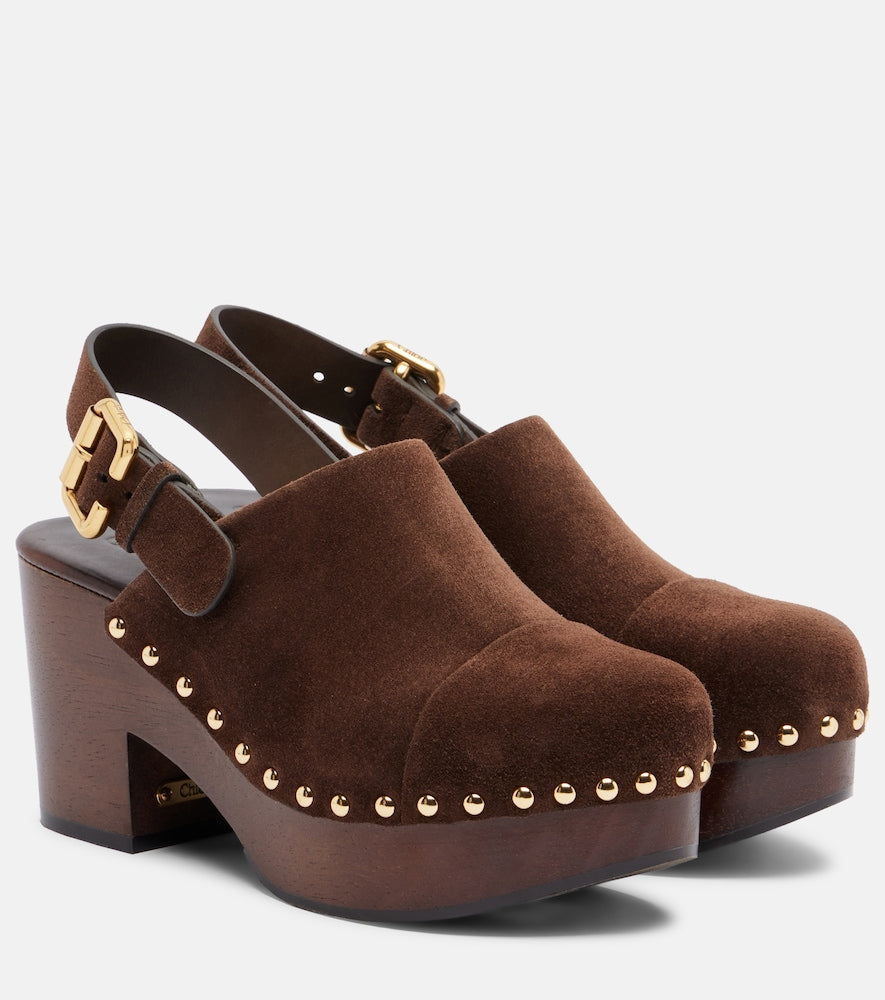 Chloe Jeannette suede clogs (Brown) - Mid Heel Pumps