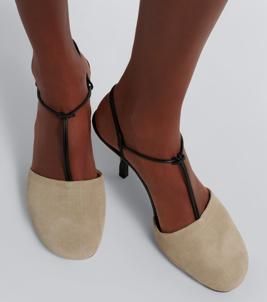 Jacquemus Pina leather-trimmed suede slingback pumps