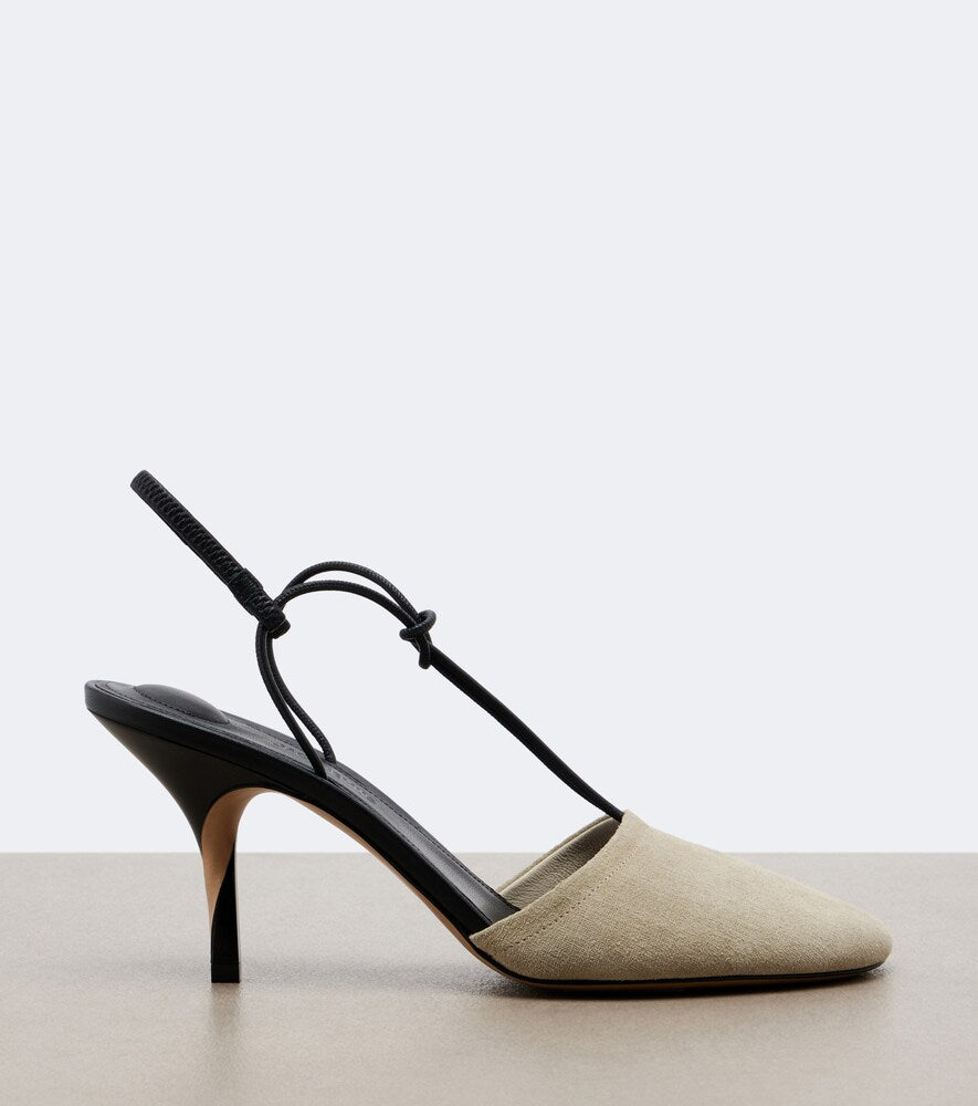 Jacquemus Pina leather-trimmed suede slingback pumps