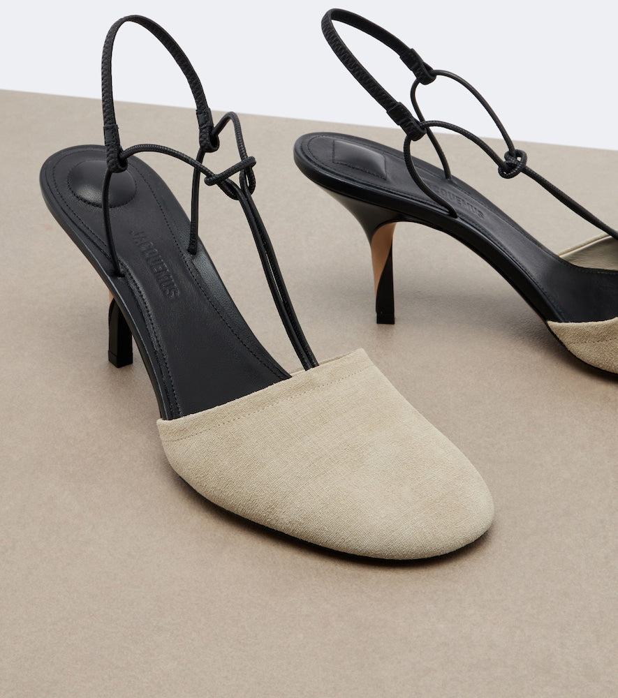 Jacquemus Pina leather-trimmed suede slingback pumps