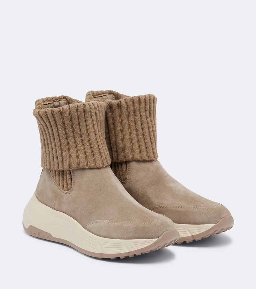 Hogan H669 knitted suede ankle boots