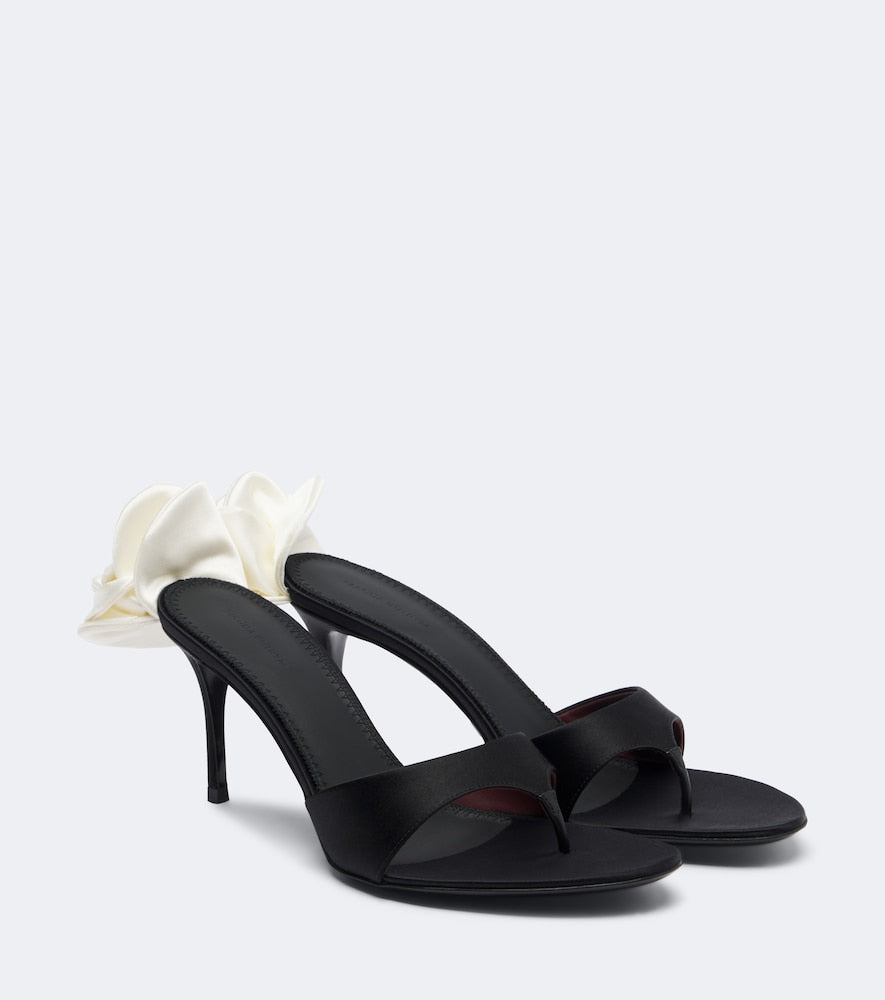 Magda Butrym Floral-applique satin thong sandals