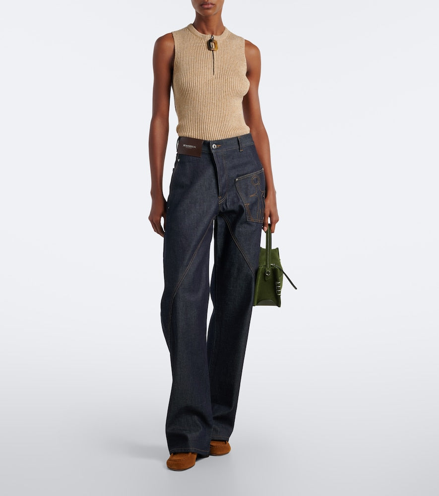 JW Anderson Leather-trimmed suede mules