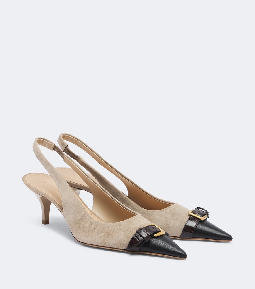 JW Anderson Leather-trimmed suede slingback pumps
