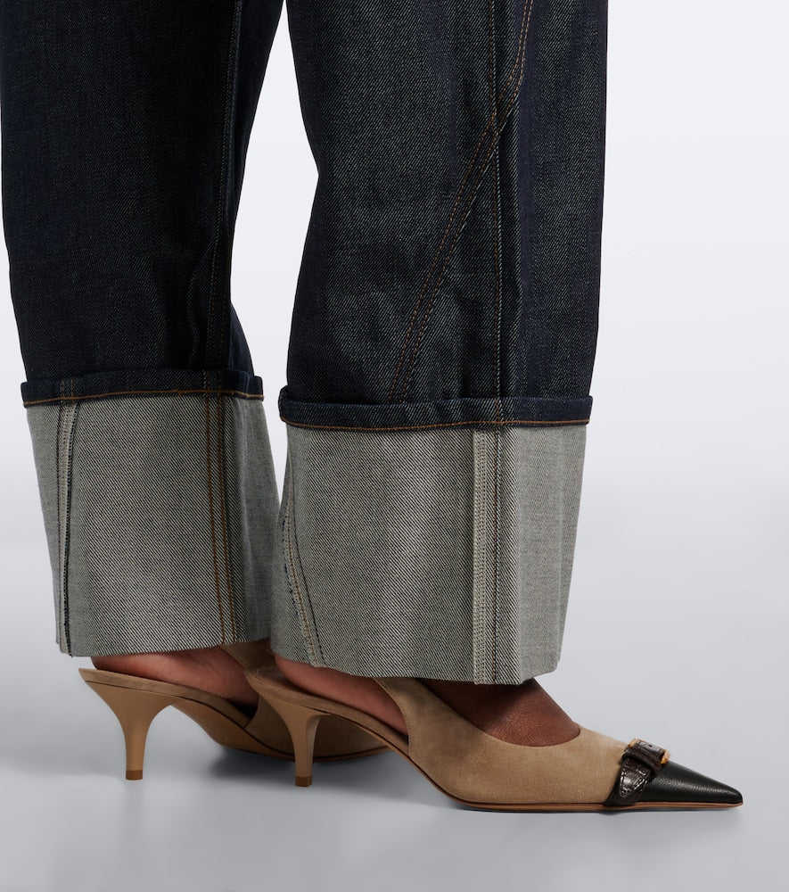 JW Anderson Leather-trimmed suede slingback pumps