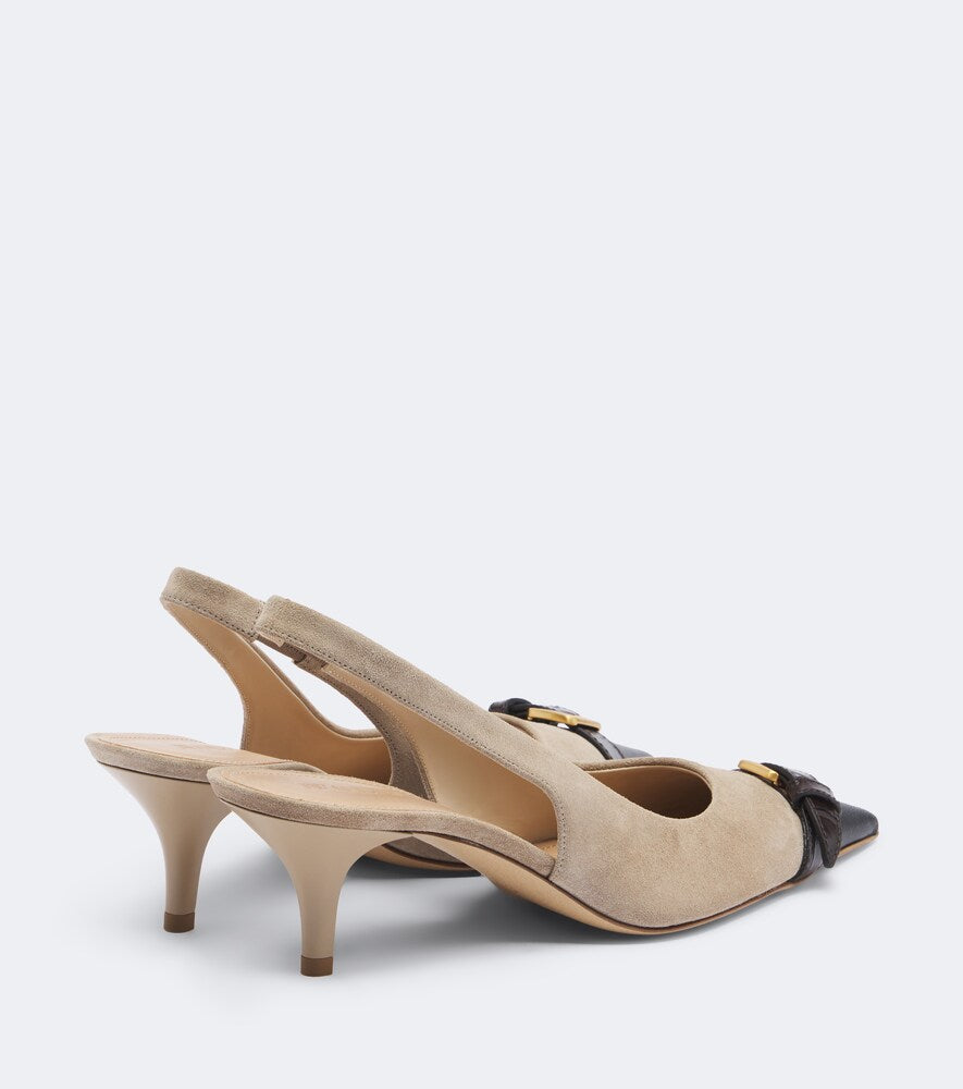 JW Anderson Leather-trimmed suede slingback pumps