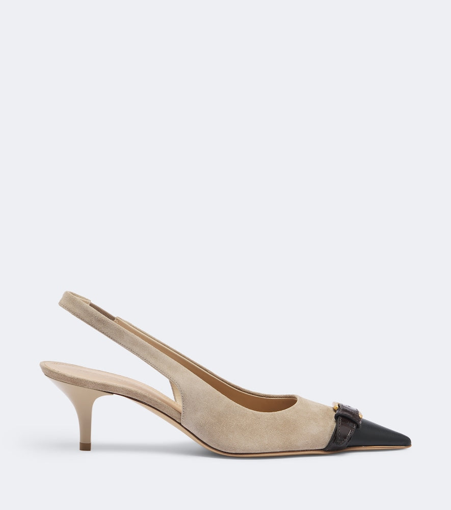 JW Anderson Leather-trimmed suede slingback pumps