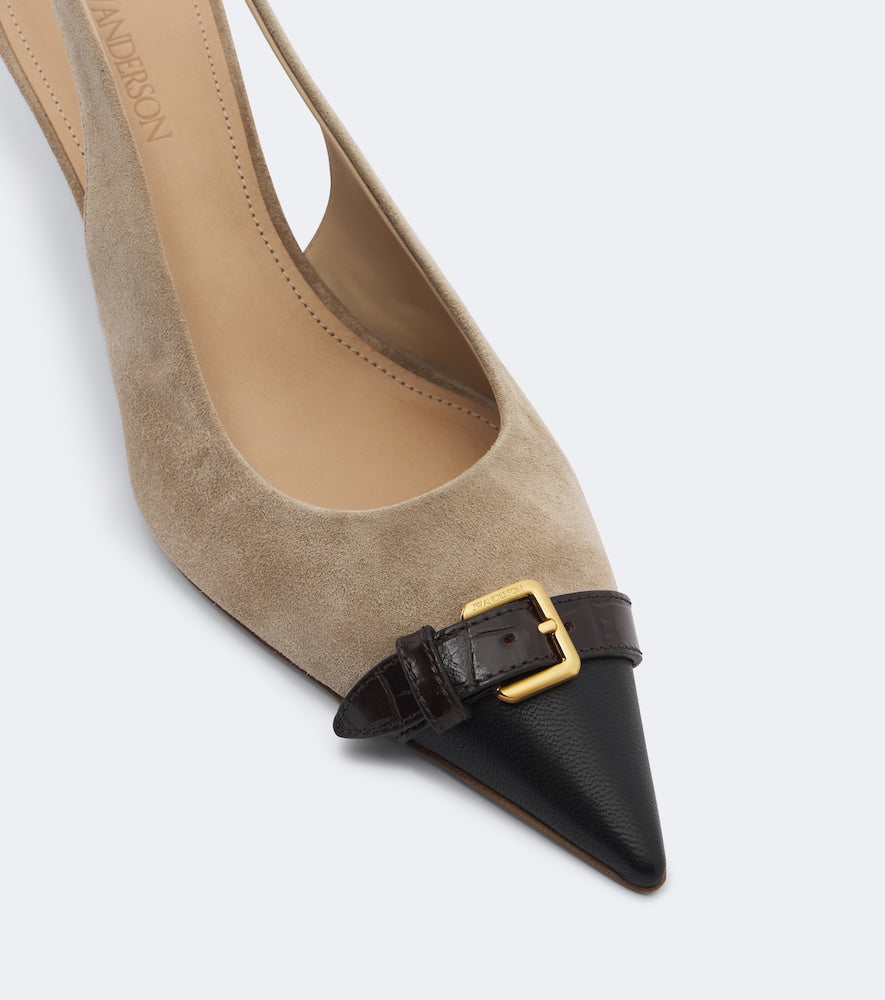 JW Anderson Leather-trimmed suede slingback pumps