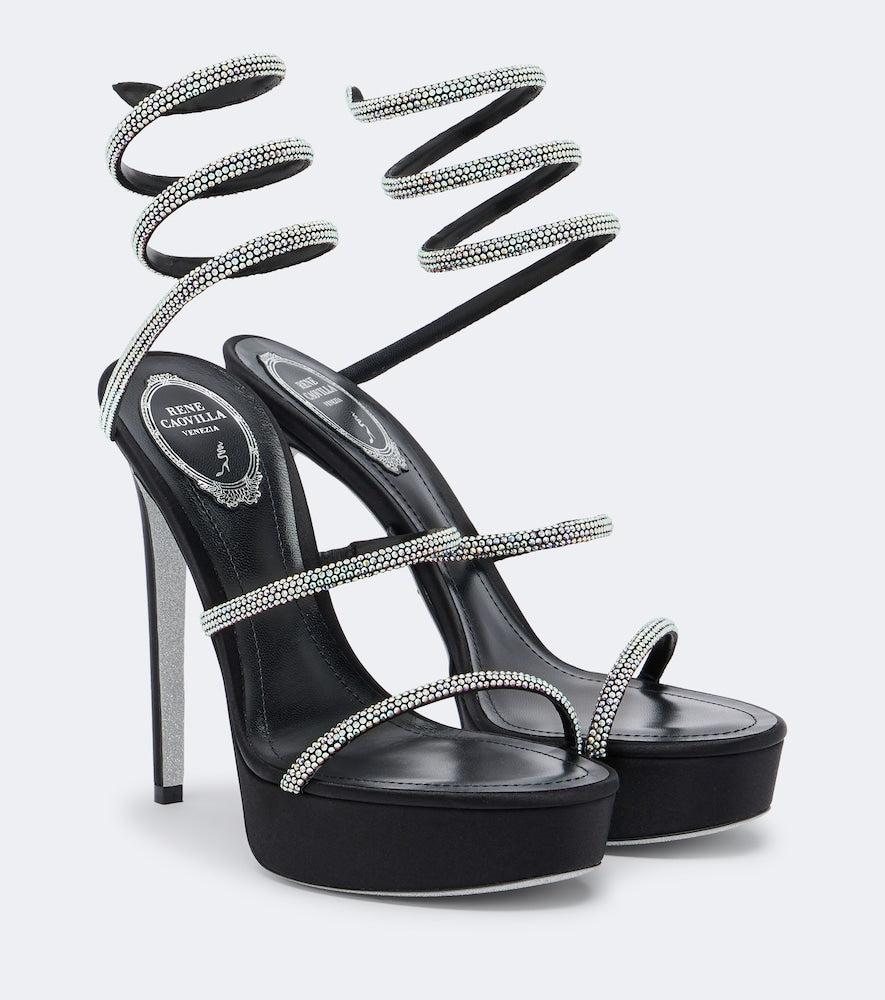 Rene Caovilla Cleo embellished satin platform sandals