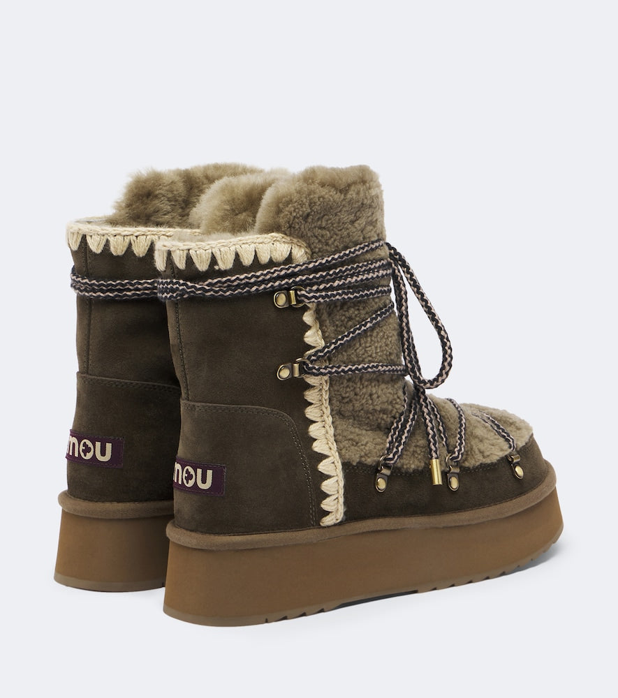 Mou Shearling and suede ankle boots (Green) - Flat Boots