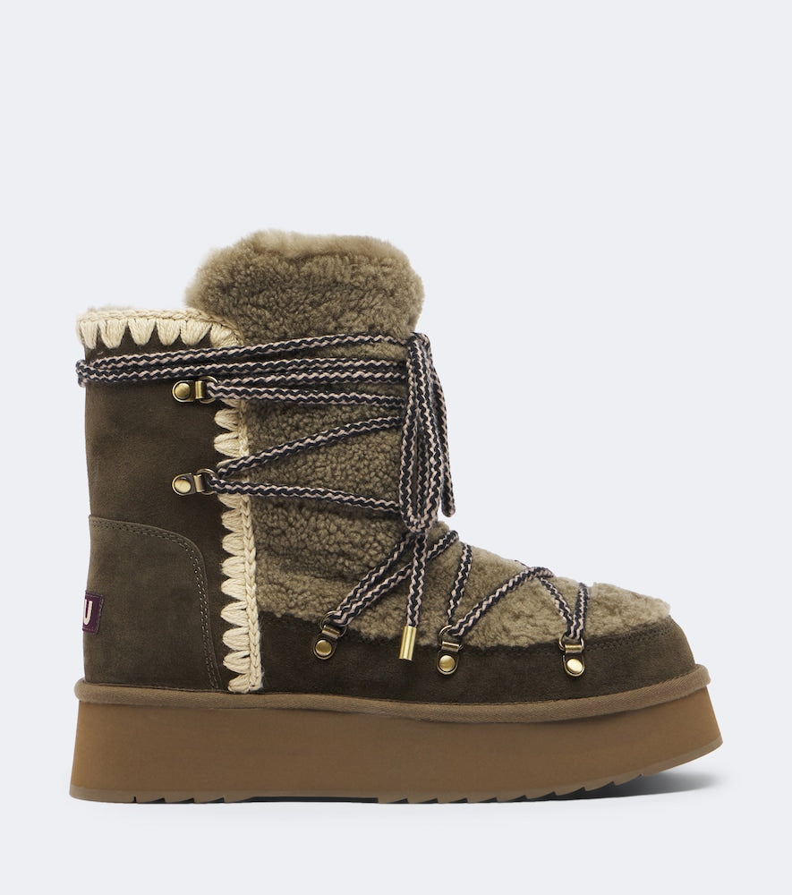 Mou Shearling and suede ankle boots (Green) - Flat Boots