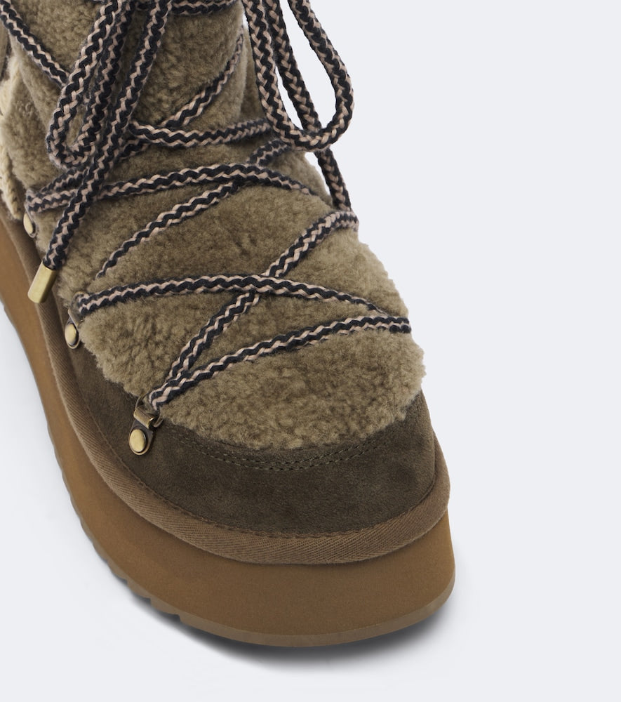 Mou Shearling and suede ankle boots (Green) - Flat Boots