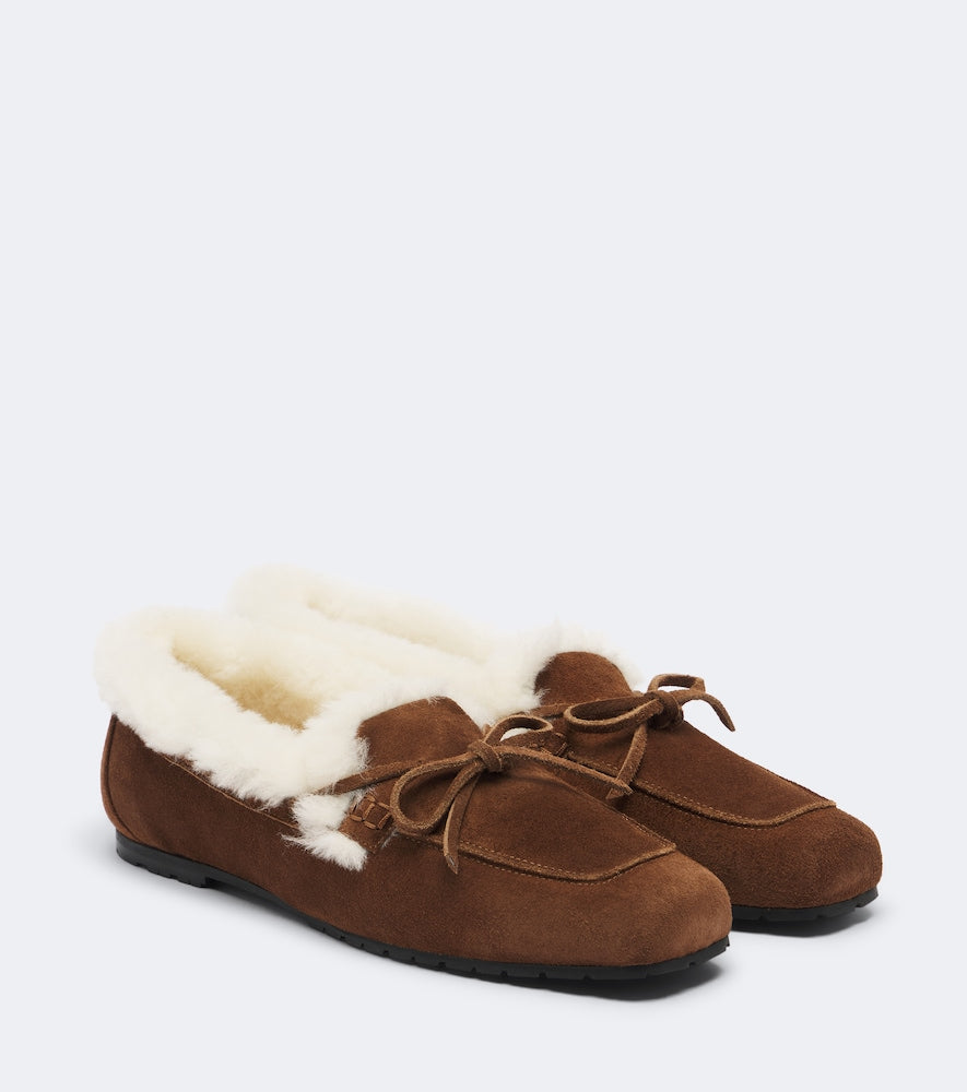 Brown Aeyde Jasper shearling-lined suede boat shoes - Loafers