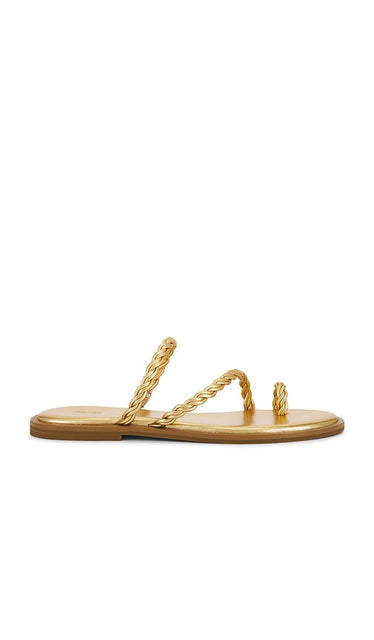 PAIGE Allegra Sandal in Metallic Gold, yellow | Gold Strappy Flats for Women