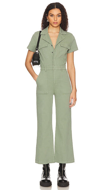 PISTOLA Makenna Utility Wideleg Jumpsuit in Olive - PISTOLA - Combinaison utilitaire à jambe large Makenna en olive - PISTOLA Makenn 橄榄色实用阔腿连身裤 - PISTOLA Makenna Utility-Overall mit weitem Bein in Oliv - PISTOLA Makenna 유틸리티 와이드레그 점프수트 올리브 색상 - Tuta PISTOLA Makenna Utility a gamba larga in verde oliva