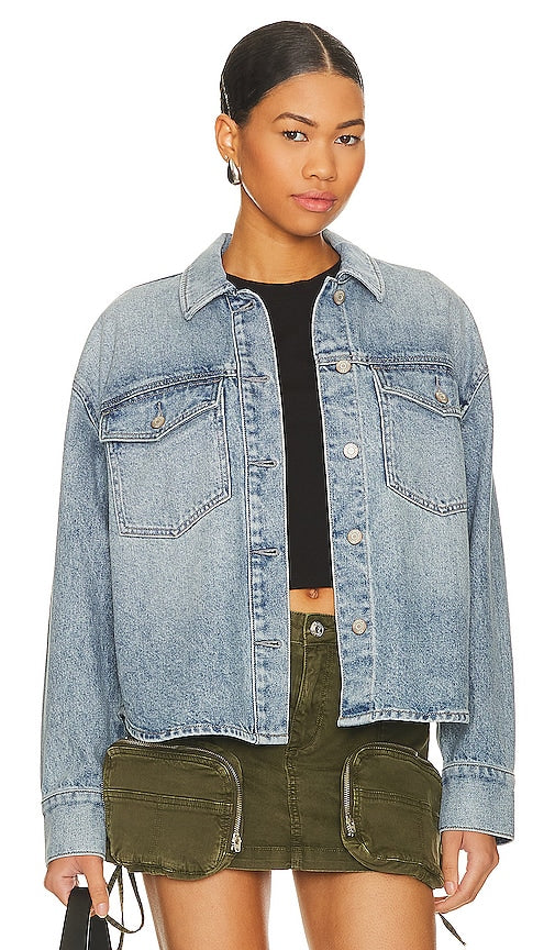 PISTOLA Mandy Cropped Shacket in Blue - PISTOLA - Mandy - Veste courte en bleu - PISTOLA Mandy 蓝色短款上衣 - PISTOLA Mandy Kurzjacke in Blau - PISTOLA Mandy 크롭 샤켓 블루 색상 - Giacca corta PISTOLA Mandy in blu