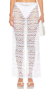 PQ High Waist Lace Pants in White - Pantalon en dentelle taille haute PQ en blanc - PQ 白色高腰蕾丝长裤 - PQ Spitzenhose mit hoher Taille in Weiß - PQ 하이웨이스트 레이스 팬츠화이트 색상 - Pantaloni in pizzo a vita alta PQ in bianco