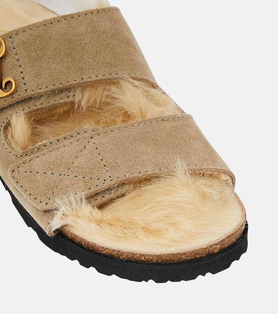 Palm Angels Faux fur-trimmed suede sandals