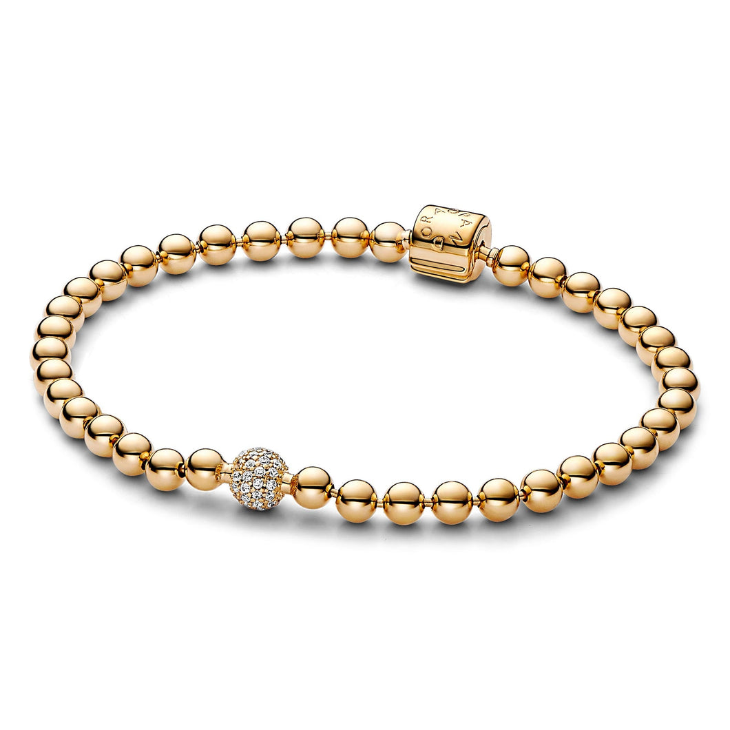 Pandora Beads & Pave Bracelet | Gold-Plated | 7.5 Inches