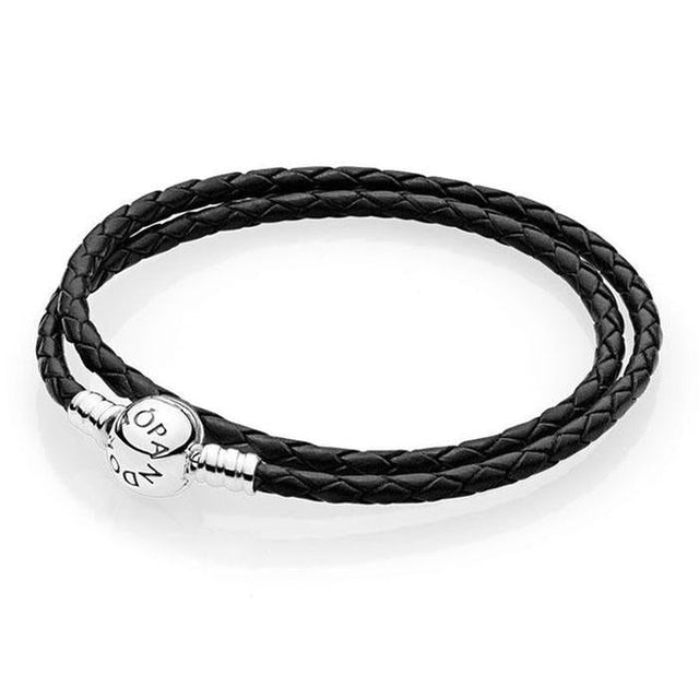 Pandora Black Braided Double-Leather Charm Bracelet - 13.8inches