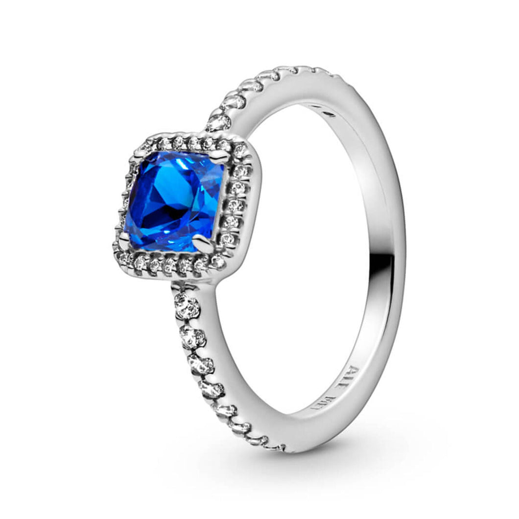 Pandora Blue Square Sparkle Halo Ring - Size 5