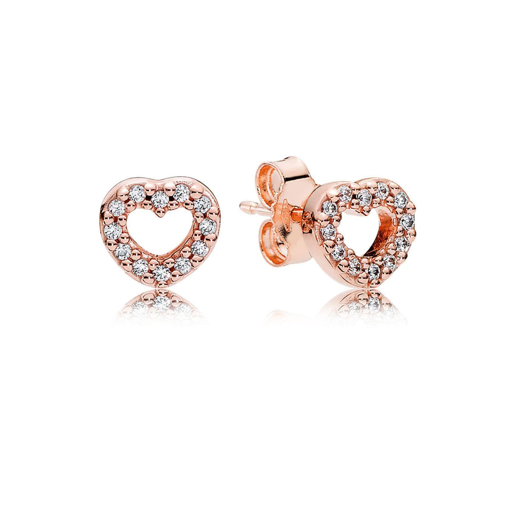 Pandora Captured Hearts Earrings, Clear Cubic Zirconia, Rose Gold-Plated