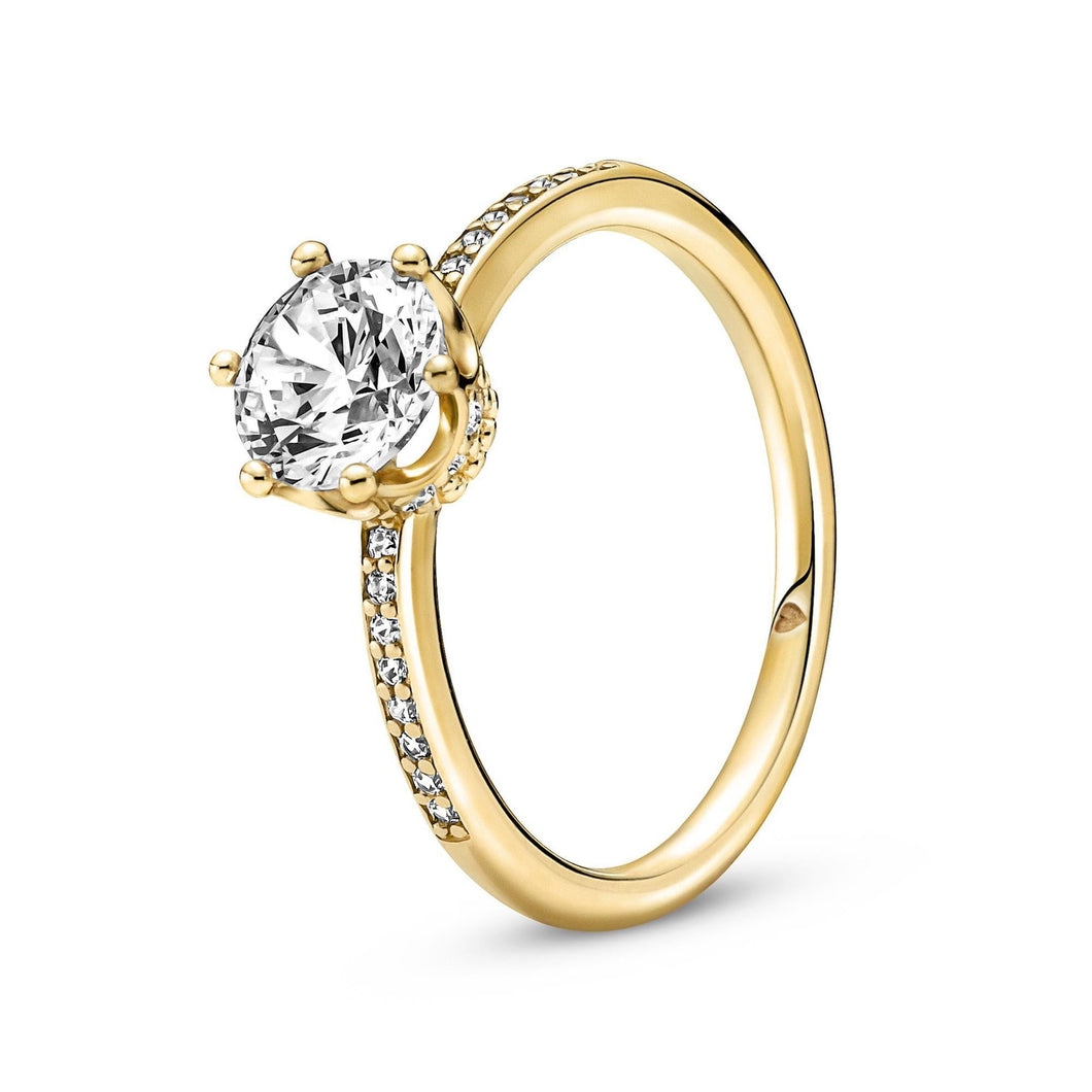 Pandora Clear Sparkling Crown Solitaire Ring, Gold-Plated - Size 5