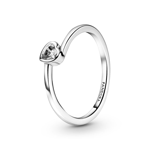Pandora Clear Tilted Heart Solitaire Ring - Size 5