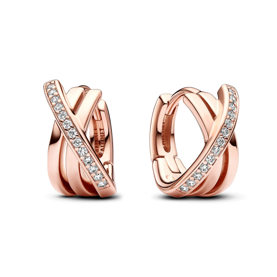 Pandora Crossover Pave Rose Gold-Plated Hoop Earrings