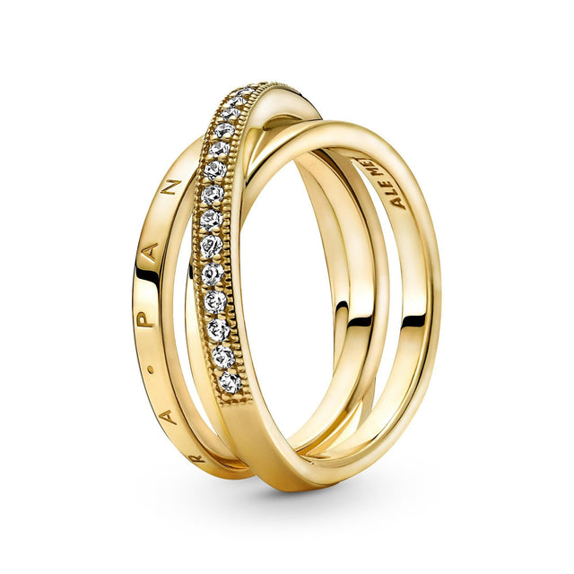 Pandora Crossover Pave Triple Band Ring, Gold-Plated - Size 5